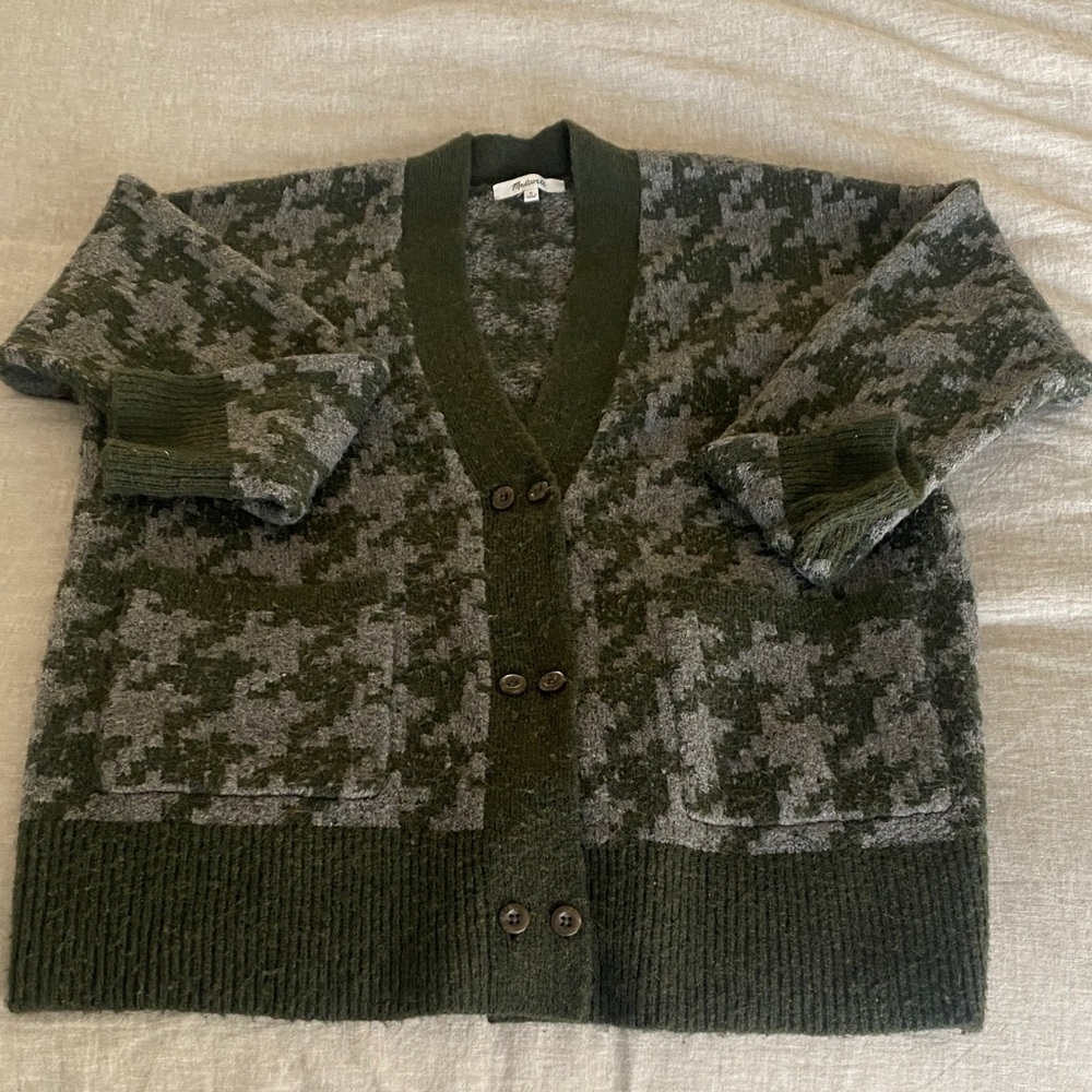 Madewell Olive and Charcoal Knit Cardigan